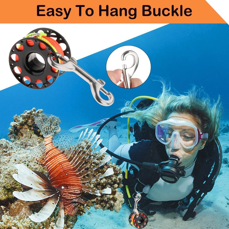 Fiozinx 100FT Scuba Diving Reel Large Scuba Spool Finger Reel with Double-Ended Bolt Snap Clip for Underwater Scuba Diving Snorkeling Spearfishing - Image 4